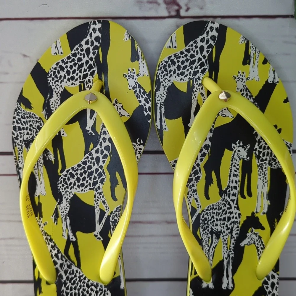 Kate Spade Flip Flops Women's Feldon‎ Giraffe Sandal Yellow Black NWT Size 7/8